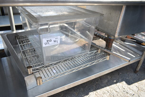 ALL ONE MONEY! Lot of 2 Wire Shelves, Poly Bin and Metal Bin. - Image 1 of 8