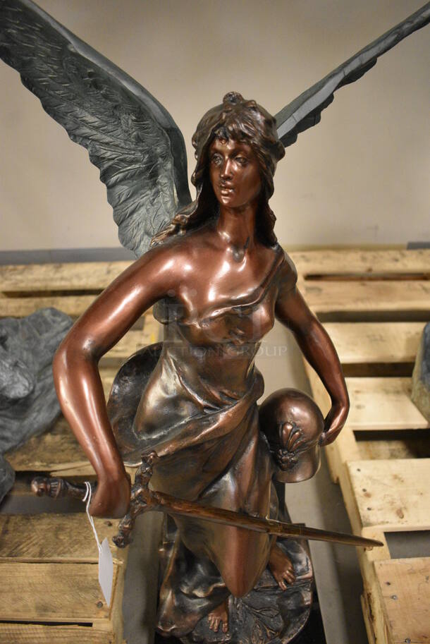 MUSEUM QUALITY! Solid Composite Winged Athena Statue Holding Helmet and Sword.  - Image 5 of 7