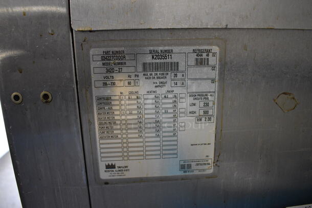 Taylor Model 342D-27 Stainless Steel Commercial Floor Style Air Cooled 2 Flavor Frozen Beverage Machine w/ Drink Mixer Attachment on Commercial Casters. 208-230 Volts, 1 Phase. 26x34x60 - Image 3 of 7