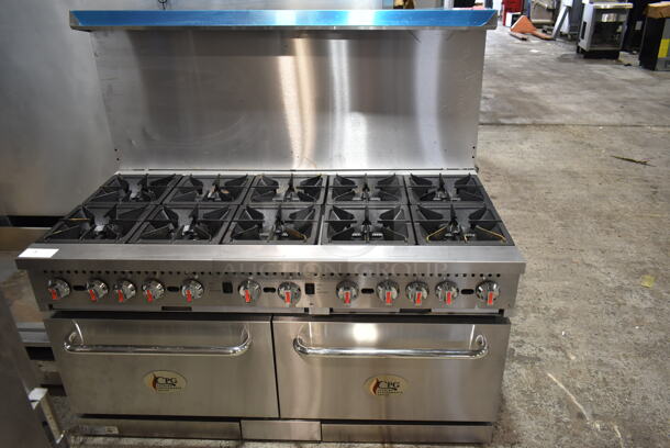 BRAND NEW SCRATCH AND DENT! 2024 Cooking Performance Group CPG 351CC60N Stainless Steel Commercial Natural Gas Powered 10 Burner Range w/ 2 CONVECTION Ovens, Over Shelf and Back Splash.  - Image 2 of 12
