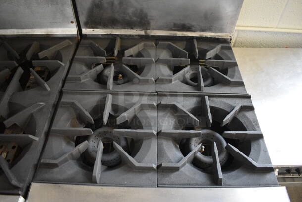 American Range Stainless Steel Commercial Natural Gas Powered 4 Burner Range w/ Oven, Over Shelf and Back Splash. 24x33x57 - Image 3 of 6