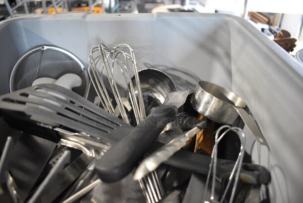 ALL ONE MONEY! Lot of Various Metal Utensils In Gray Bus Bin! - Image 2 of 4