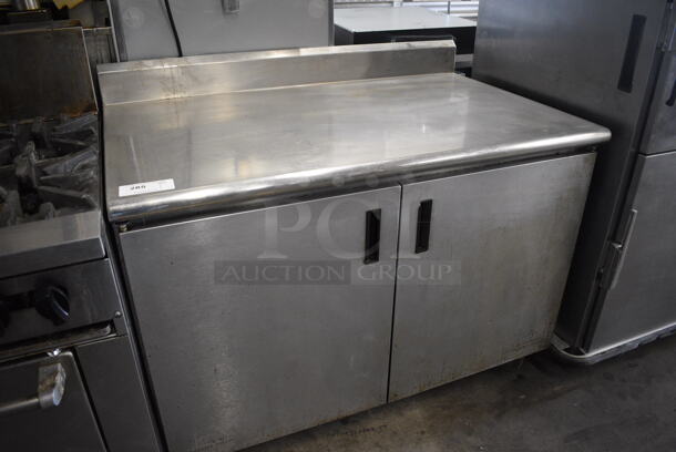 Advance Tabco Stainless Steel Commercial Counter w/ Back Splash, 2 Doors and Under Shelves on Commercial Casters. 48x30x40 - Image 2 of 5