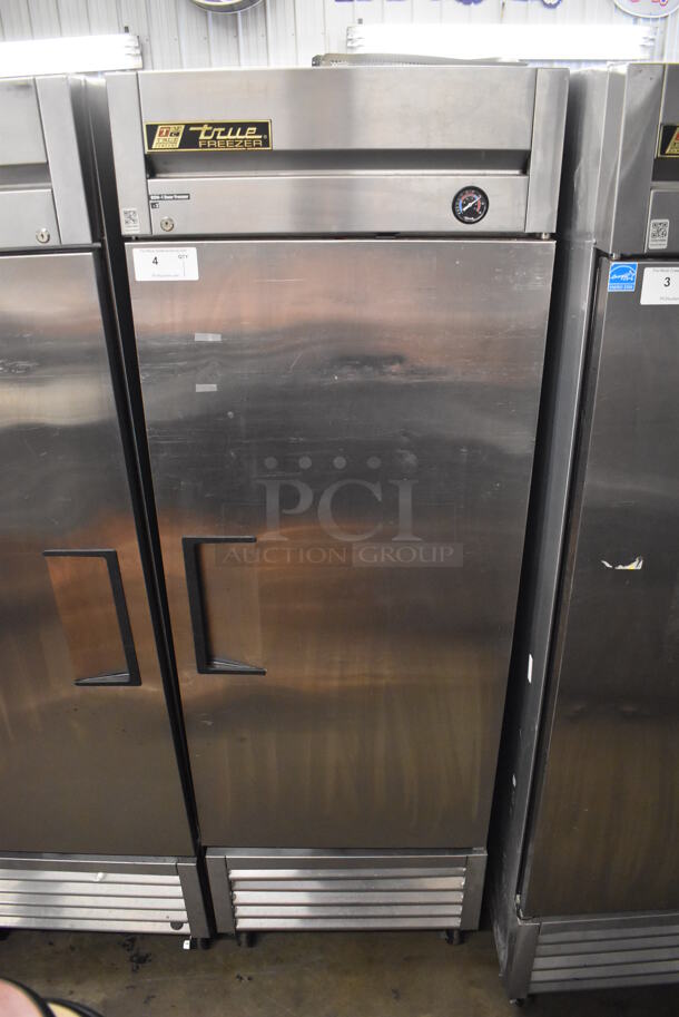 2013 True T-23F ENERGY STAR Stainless Steel Commercial Single Door Reach In Freezer w/ Poly Coated Racks on Commercial Casters. 115 Volts, 1 Phase. 27x30x83.5. Tested and Working! - Image 1 of 6