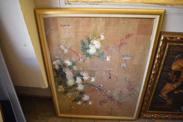 Framed Picture of Japanese Style Birds and Flowers.