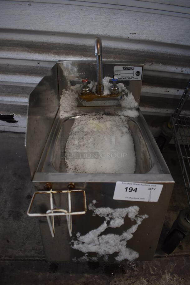 Krowne Stainless Steel Commercial Single Bay Sink w/ Faucet, Handles and Splash Guard. No Legs. 12x19x23 - Image 1 of 5