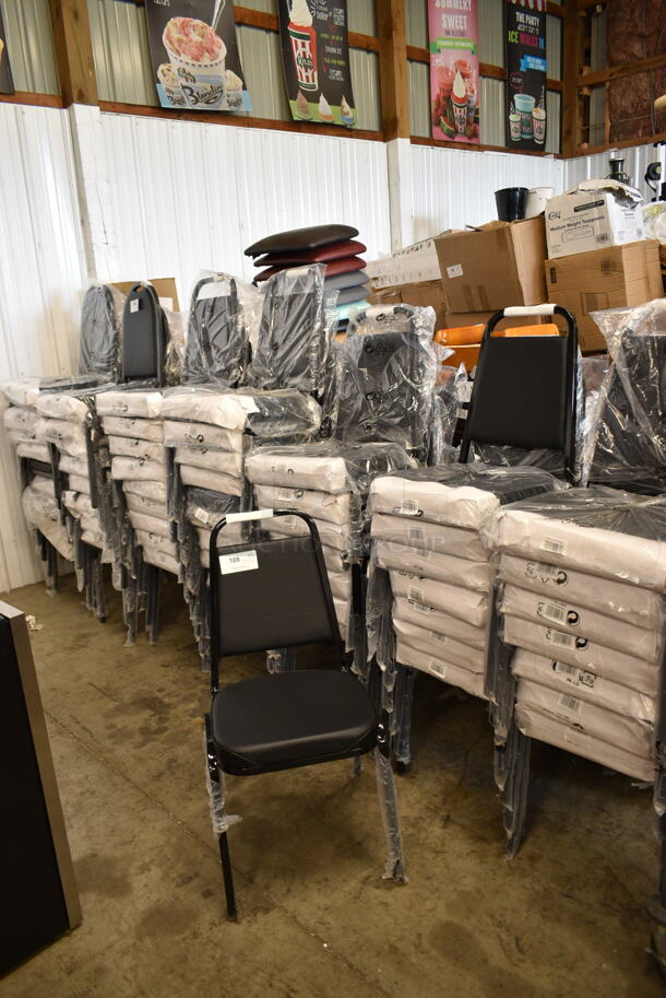 56 BRAND NEW SCRATCH AND DENT! Lancaster Table & Seating 164CHAIRBKBK Black Stackable Chair with 2" Padded Seat. 56 Times Your Bid!  - Image 2 of 7