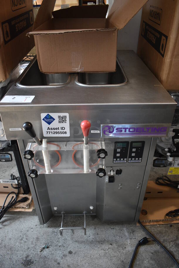 Stoelting Model SF144-38I Stainless Steel Commercial Countertop Air Cooled 2 Flavor w/ Twist Soft Serve Ice Cream Machine. 208-240 Volts, 1 Phase. 22x32x33
