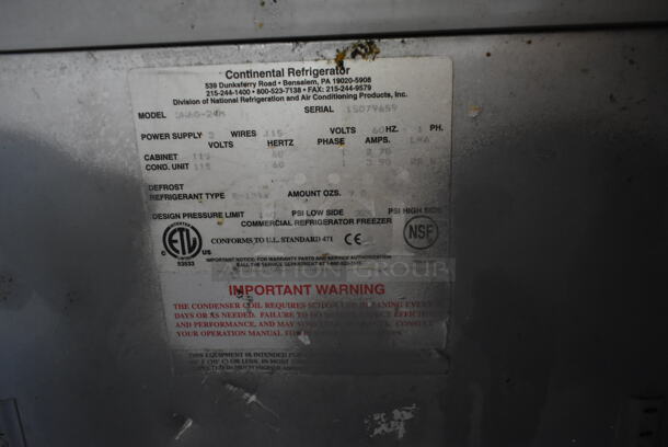 Continental SW60-24M Stainless Steel Commercial Sandwich Salad Prep Table Bain Marie Mega Top on Commercial Casters. 115 Volts, 1 Phase. Tested and Working! - Image 7 of 9