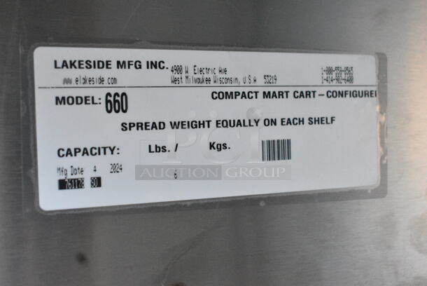 BRAND NEW! Lakeside 660 Stainless Steel 3 Tier Cart on Commercial Casters.  - Image 4 of 4