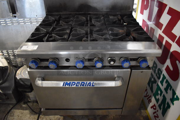 Imperial Stainless Steel Commercial Natural Gas Powered 6 Burner Range w/ Convection Oven, Over Shelf and Back Splash on Commercial Casters. 36x33x57 - Image 2 of 6