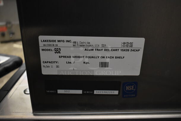 BRAND NEW SCRATCH AND DENT! 2021 Lakeside 552 Aluminum Cart for 15" x 20" Trays - 24 Tray Capacity on Commercial Casters.  - Image 6 of 6