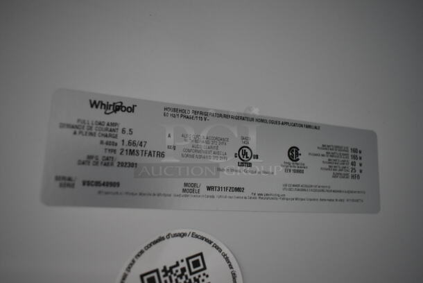 BRAND NEW SCRATCH AND DENT! 2023 Whirlpool WRT311FZDM02 Stainless Steel Cooler Freezer Combo. 115 Volts, 1 Phase. Tested and Powers On But Does Not Get Cold - Image 8 of 8