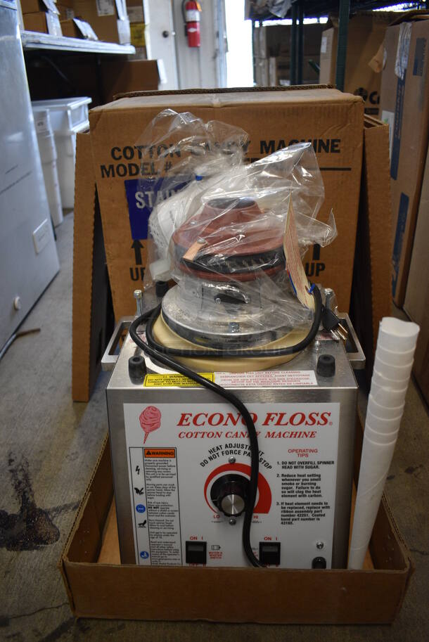 BRAND NEW IN BOX! Gold Medal Model 3017SS Econo Floss Stainless Steel Commercial Countertop Cotton Candy Candy Floss Machine. 120 Volts, 1 Phase. 14x14x17
