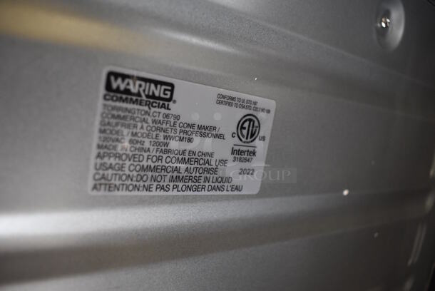 BRAND NEW IN BOX! Waring WWCM180 Stainless Steel Countertop Single Waffle Cone Maker. 120 Volts, 1 Phase. 10x17x9. Tested and Working! - Image 6 of 7