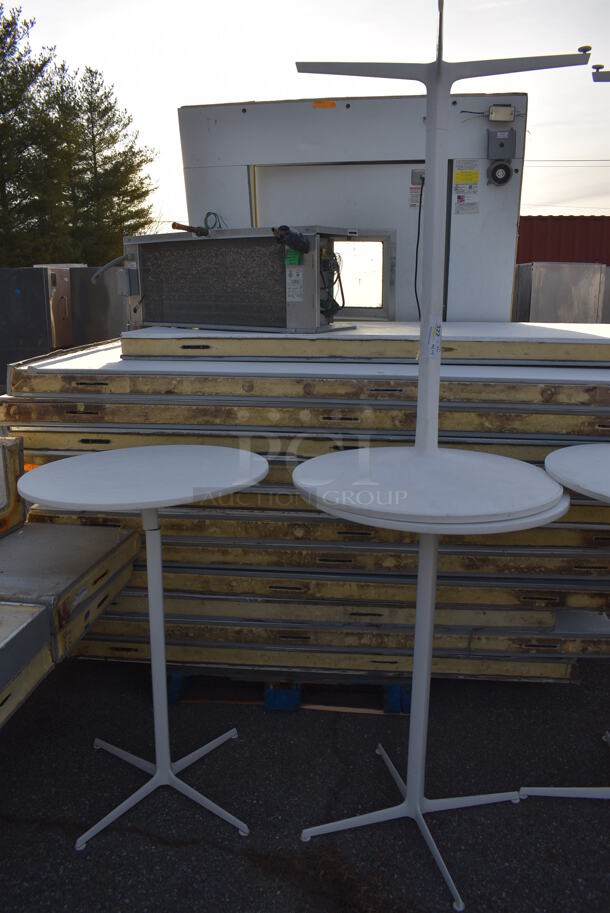 3 White Round Bar Height Tables on Metal Table Base. Stock Picture - Cosmetic Condition May Vary. 27.5x27.5x42. 3 Times Your Bid! - Image 5 of 5
