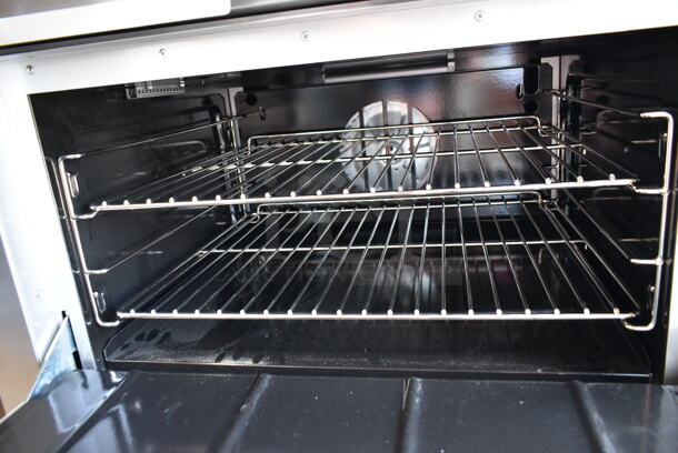 BRAND NEW SCRATCH AND DENT! Cooking Performance Group CPG 351CO36N Stainless Steel Commercial Combi Gas; Natural or Propane Gas Powered 6 Burner Range w/ Convection Oven, Over Shelf and Back Splash. 212,000 BTU.  - Image 5 of 7