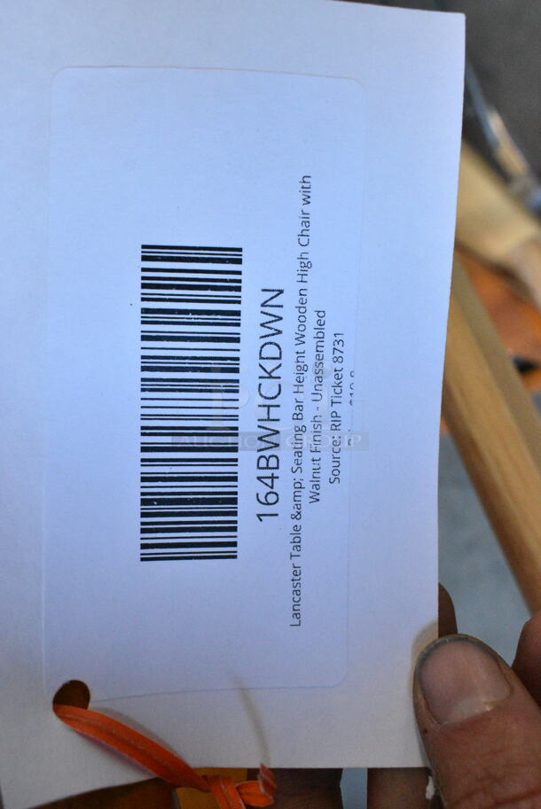 2 BRAND NEW SCRATCH AND DENT! Items; 164BWHCKDWN Lancaster Table & Seating Bar Height Wooden High Chair with Walnut Finish - Unassembled and Lancaster Table & Seating Bar Height Wooden High Chair with Natural Finish - Unassembled. 2 Times Your Bid!  - Image 3 of 3