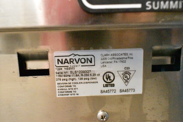 BRAND NEW SCRATCH AND DENT! Narvon NSSM3 Stainless Steel Triple 3 Gallon Pourover Granita / Slushy / Frozen Beverage Dispenser. 115 Volts, 1 Phase. Tested and Working! - Image 10 of 10