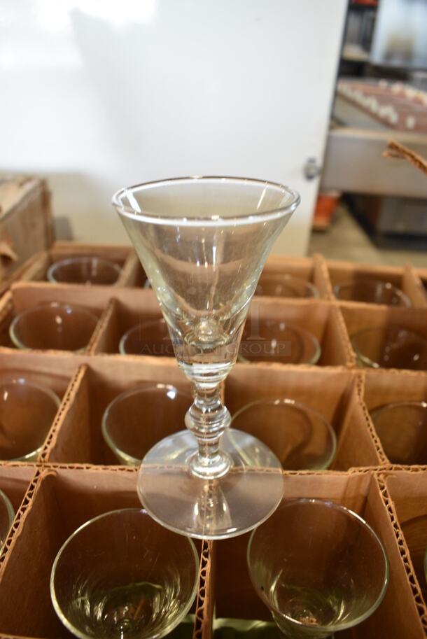 27 BRAND NEW IN BOX! Libbey Footed Sherry Beverage Glasses. 2.5x2.5x3.75. 27 Times Your Bid!