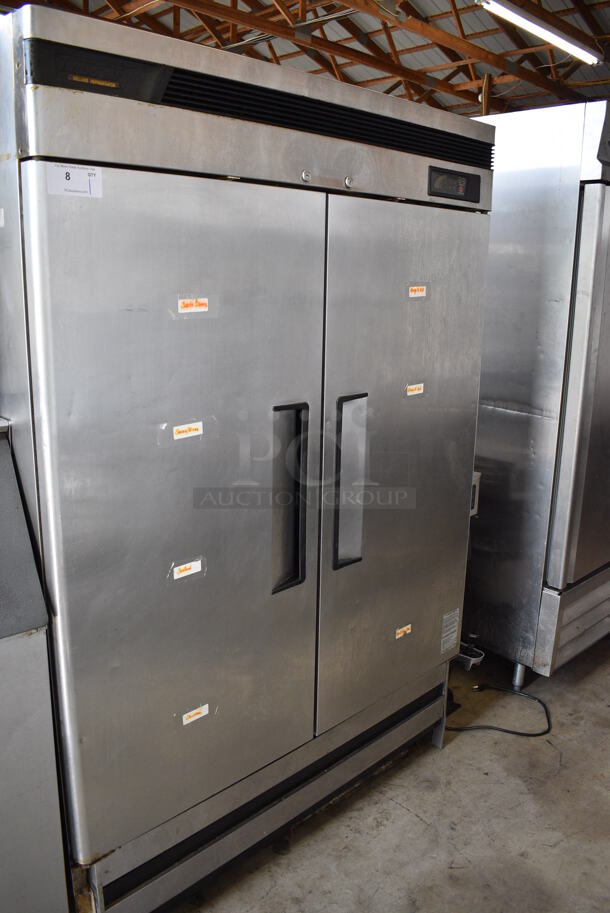 Turbo Air Stainless Steel Commercial 2 Door Reach In Cooler w/ Metal Racks. 54x30.5x77.5. Tested and Working!