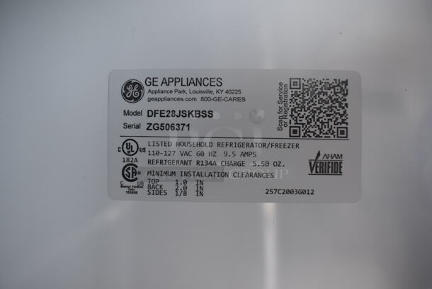 BRAND NEW SCRATCH AND DENT! General Electric DFE28JSKBSS Stainless Steel Commercial French Style Cooler Freezer Combo Unit w/ Water and Ice Dispenser. 100-127 Volts, 1 Phase. 36x36x70. Tested and Working! - Image 10 of 10