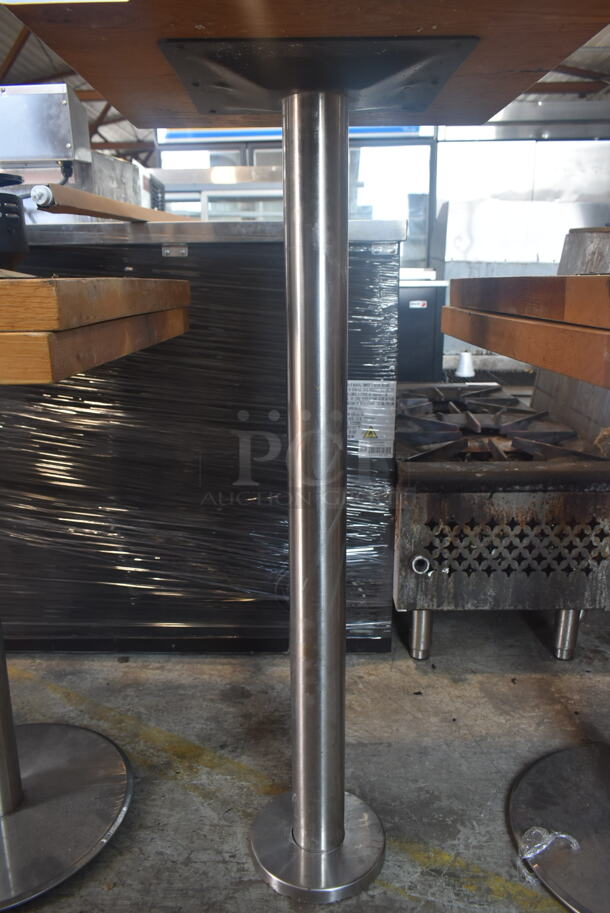 Wooden Butcher Block Bar Height Table on Chrome Finish Metal Table Base. Stock Picture - Cosmetic Condition May Vary. - Image 3 of 3