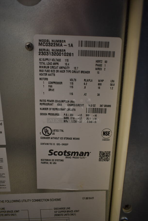 BRAND NEW SCRATCH AND DENT! 2023 Scotsman MC0322MA-1A Stainless Steel Commercial Self Contained Ice Machine Head. 115 Volts, 1 Phase.  - Image 5 of 5