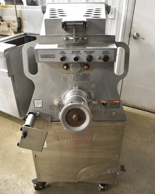 Hobart MG2032 Metal Commercial Floor Style Electric Powered Meat Mixer Grinder w/ Foot Pedal on Commercial Casters. 208 Volts, 3 Phase. Tested and Working! - Image 2 of 10
