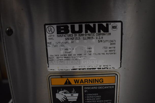 Bunn CWTF15-APS Stainless Steel Commercial Countertop Coffee Machine w/ Hot Water Dispenser. 120 Volts, 1 Phase. 8x21x24 - Image 4 of 4