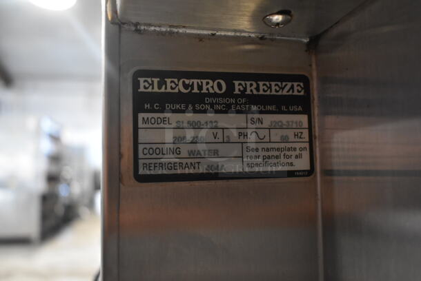 Electro Freeze SL500-132 Stainless Steel Commercial Floor Style Water Cooled 2 Flavor w/ Twist Soft Serve Ice Cream Machine on Commercial Casters. 208-230 Volts, 3 Phase.  - Image 6 of 6