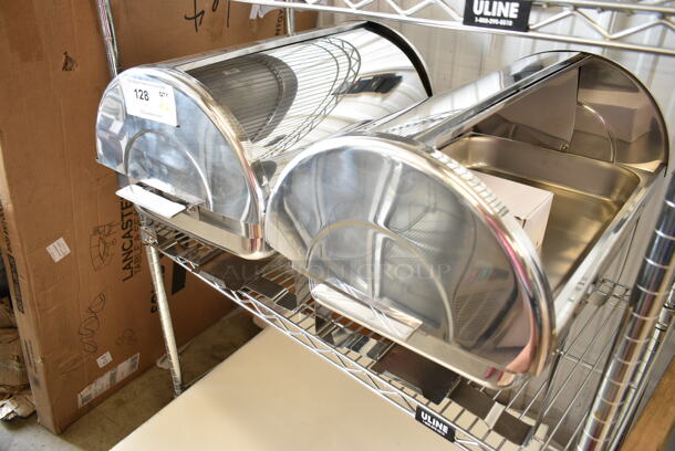 2 BRAND NEW SCRATCH AND DENT! Stainless Steel Roll Top Chafers. One Missing Lid. 2 Times Your Bid! - Image 1 of 5