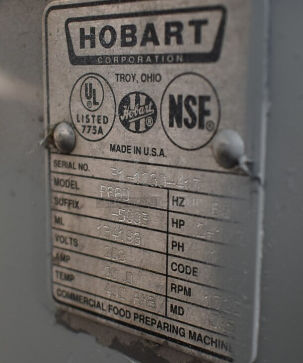 Hobart P660 Metal Commercial Floor Style 60 Quart Planetary Dough Mixer w/ Stainless Steel Mixing Bowl, Bowl Guard and Dough Hook Attachment. 208 Volts, 1 Phase. - Image 9 of 9