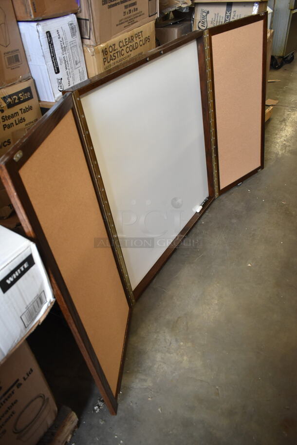BRAND NEW SCRATCH AND DENT! Aarco WP-36 36" x 36" Enclosed Walnut Laminate White Markerboard / Cork Bulletin Planning Board - Image 4 of 6