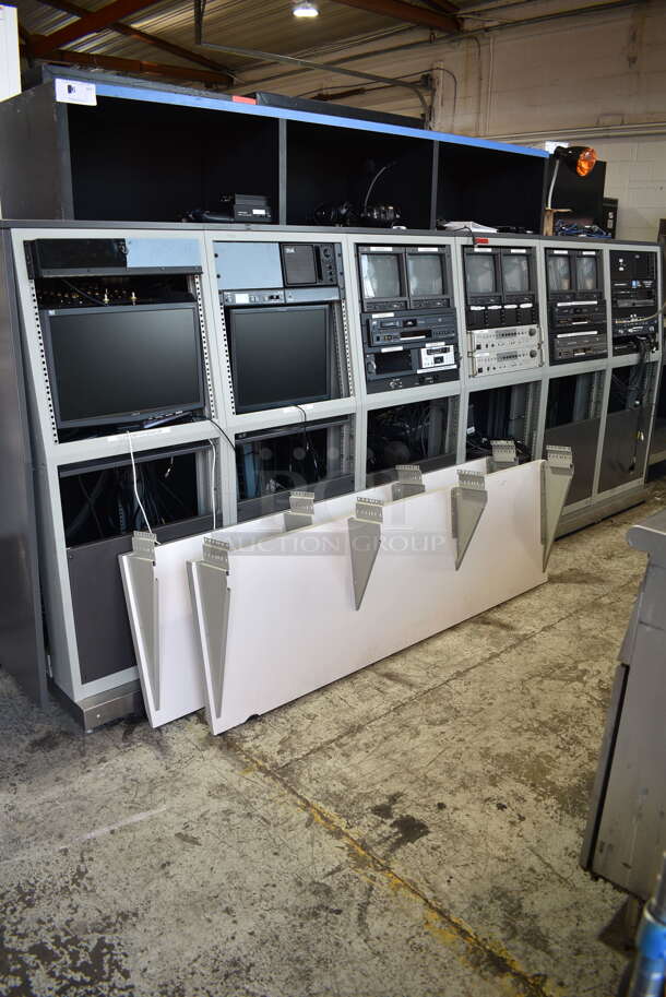 Television Production Station w/ Acer x193w Monitor, Planar PL1700 Monitor, 6 JVC TM-1011 Monitors, 2 JVC SR-DVM600 DVD/HDD/DVD Recorder, Pansonic AG-DV2500 Digital Video Recorder, JVC SR-MV45 VHS/DVD Recorder, Extron VSC500 Video Scan Converter, Extron DA2 RGBHV Wideband RGB Distribution Amplifier, 2 Panasonic AW-RC600 Remote Control Rack Units, Anchor Speaker, Tascam CD-RW900SL Slot Loading CD Recorder Rack Unit, Crown D-45 Power Amplifier Rack Unit, Clear Com MS-702 2 Channel Main Station Rack Unit, Drake VM2050 T Channel Video Modulator. - Image 2 of 12