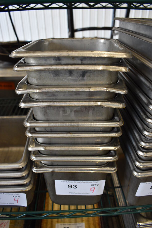 9 Stainless Steel 1/6 Size Drop In Bins. 1/6x6. 9 Times Your Bid!