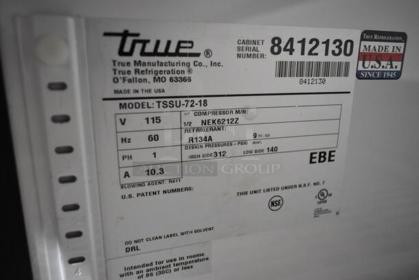 2014 True TSSU-72-18 Stainless Steel Commercial Sandwich Salad Prep Table Bain Marie Mega Top on Commercial Casters. 115 Volts, 1 Phase.  Tested and Powers On But Does Not Get Cold - Image 7 of 7