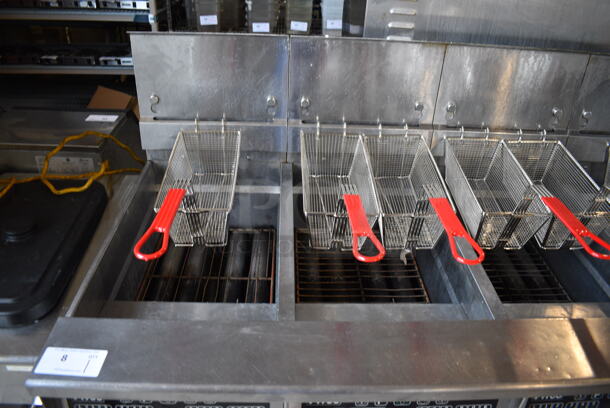 2014 Pitco Frialator Model SSH60 ENERGY STAR Stainless Steel Commercial 4 Bay Natural Gas Powered Deep Fat Fryer w/ 6 Metal Fry Baskets and Filtration System on Commercial Casters. 80,000 BTU. 62.5x35x49 - Image 4 of 11
