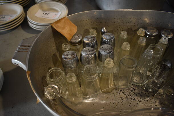 ALL ONE MONEY! Lot of Various Salt Shakers in Metal Dish.  - Image 2 of 4