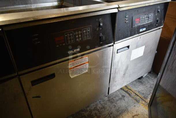 Giles EOF-24 Stainless Steel Commercial Electric Powered 3 Bay Fryer w/ Giles EOF-BIB Dumping Station. 480 Volts, 3 Phase.
 - Image 7 of 9