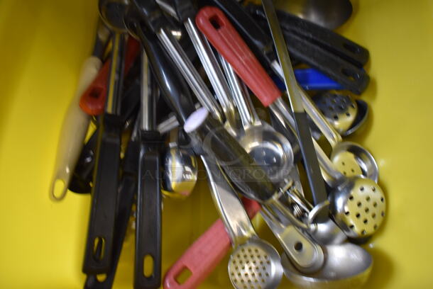 ALL ONE MONEY! Lot of Various Utensils Including Spoodles in Yellow Poly Bus Bin - Image 3 of 4