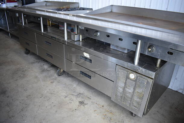 Delfield Stainless Steel Commercial 6 Drawer Chef Base on Commercial Casters. 123x36x38. Tested and Working! - Image 1 of 7