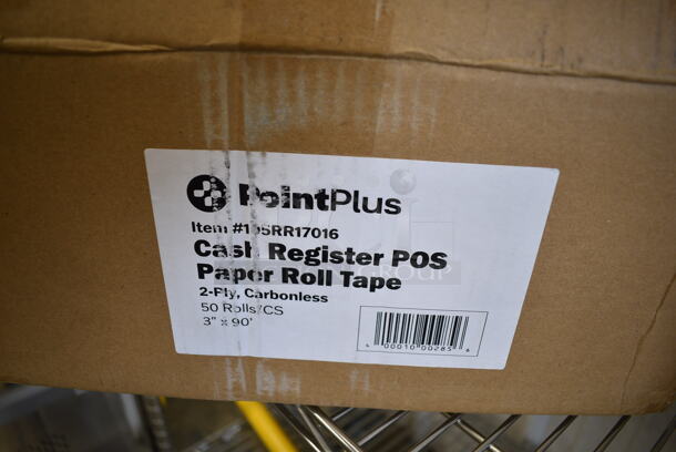 ALL ONE MONEY! Two Tier Lot of Various BRAND NEW SCRATCH AND DENT! Items Including 105RR17016 Point Plus 3" x 90' Carbonless 2-Ply Cash Register POS Paper Roll Tape - 50/Case, Poly Buckets, Metal Tray - Image 7 of 10