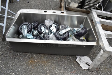 BRAND NEW SCRATCH AND DENT! Stainless Steel Commercial Single Bay Drop In Sink w/ 12 Commercial Casters. 
