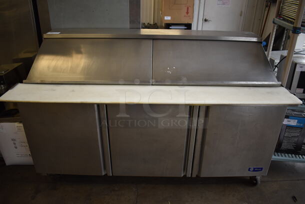 2013 Migali G3-SP72-30 BT Stainless Steel Commercial Sandwich Salad Prep Table Bain Marie Mega Top on Commercial Casters. 115 Volts, 1 Phase. 72x37x47. Tested and Working!