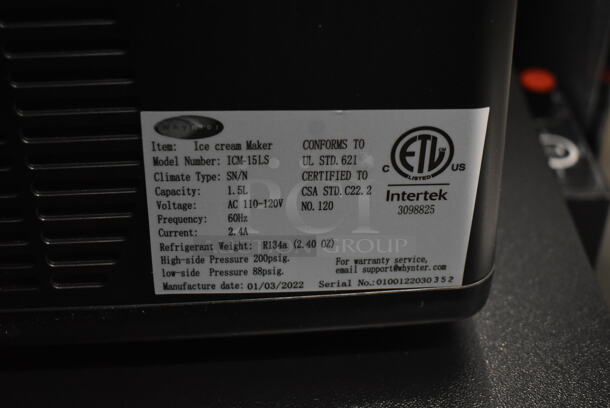 BRAND NEW SCRATCH AND DENT! Whynter ICM-15LS Self Freezing Digital Ice Cream Maker Stainless Steel. 115 Volt, 1 Phase. Tested and Working! - Image 3 of 3