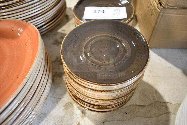24 Brown Ceramic Saucers. 5.75x5.75x1. 24 Times Your Bid!