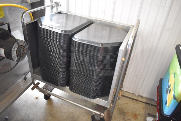 Stainless Steel Commercial Cart on Commercial Casters w/ 130 Cambro Black Trays. 32x21x35 - Image 2 of 5