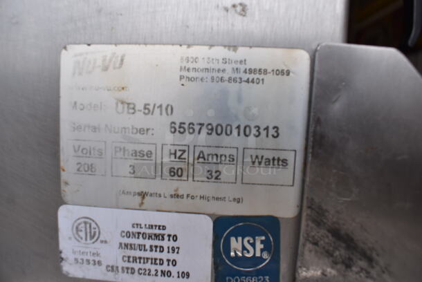 Nu Vu UB-5/10 Stainless Steel Commercial Electric Powered Oven Proofer on Commercial Casters. 208 Volts, 3 Phase. 32.5x36x79 - Image 7 of 7