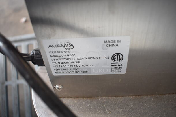 AvaMix 928ADM3 Stainless Steel Commercial Countertop 3 Head Drink Mixer w/ 4 Metal Mixing Cups. 110-120  Volts, 1 Phase. Tested and Working! - Image 6 of 6